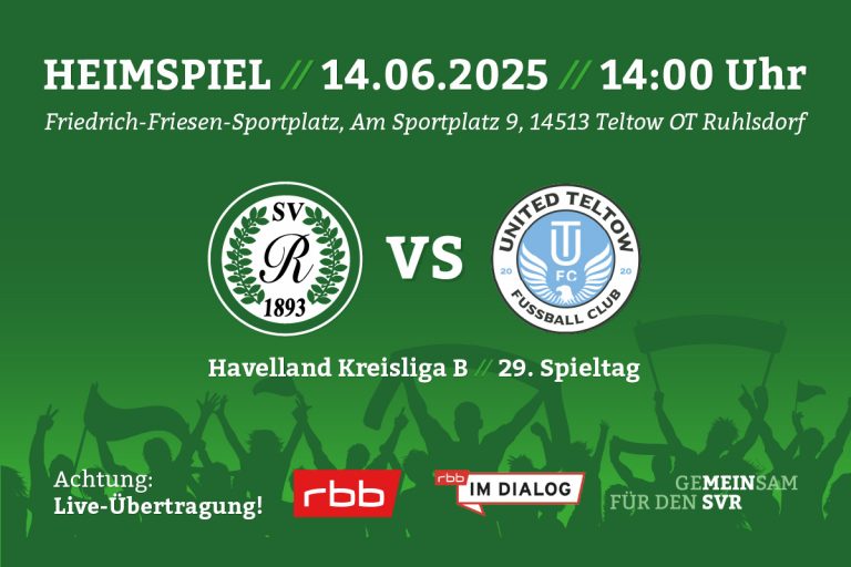 Livespiel im RBB SV Ruhlsdorf vs. Teltow United am 14.06.2025